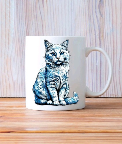 Katze zeichnung blau - zeichnung, weiß